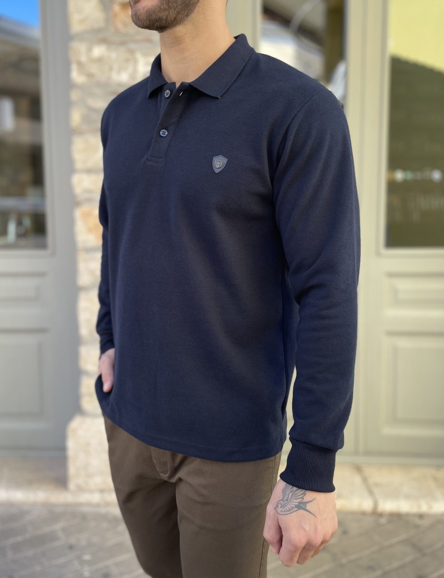 Everbest Ανδρική μπλε navy Polo μακρυμάνικη μπλούζα Plus size 261032N φωτογραφία